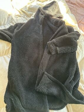 Love poem Hooded Sherpa Coat robe Black